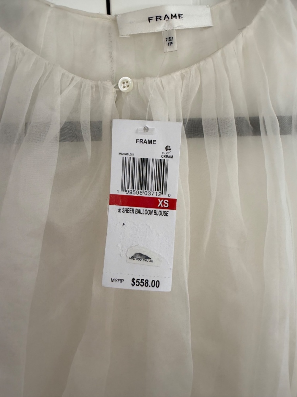 Brand New FRAME The Sheer Balloon Blouse in Cream XS - Picture 7 of 8
